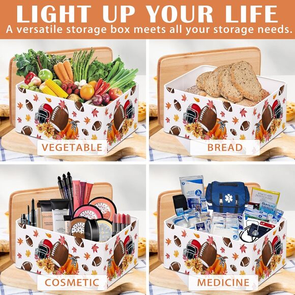 Fall Football Bread/Snack Tin With Cutting Board Lid Thanksgiving Bread Box - Picture 8 of 15